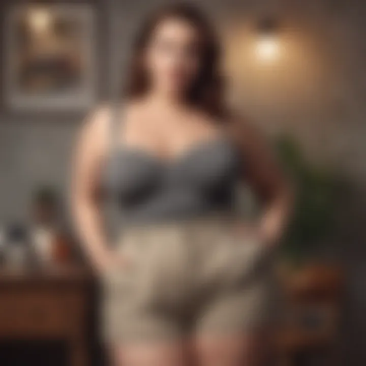 A confident individual showcasing a unique plus size vintage shorts look