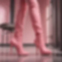 Elegant pink thigh high heels on display