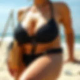Elegant push-up thong bikini set displayed on a sandy beach