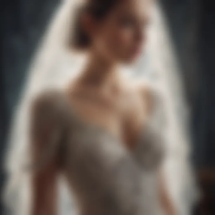 A stunning glitter bridal veil placed elegantly on a vintage wedding dress.