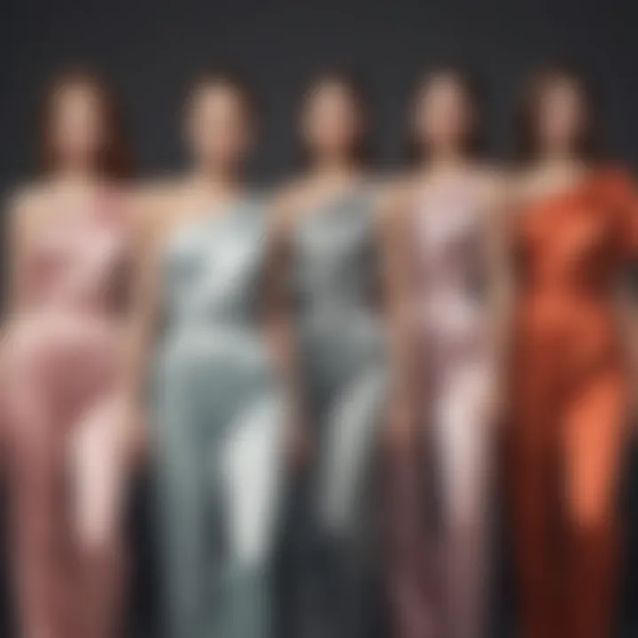 Diverse body types in one-shoulder satin jumpsuits