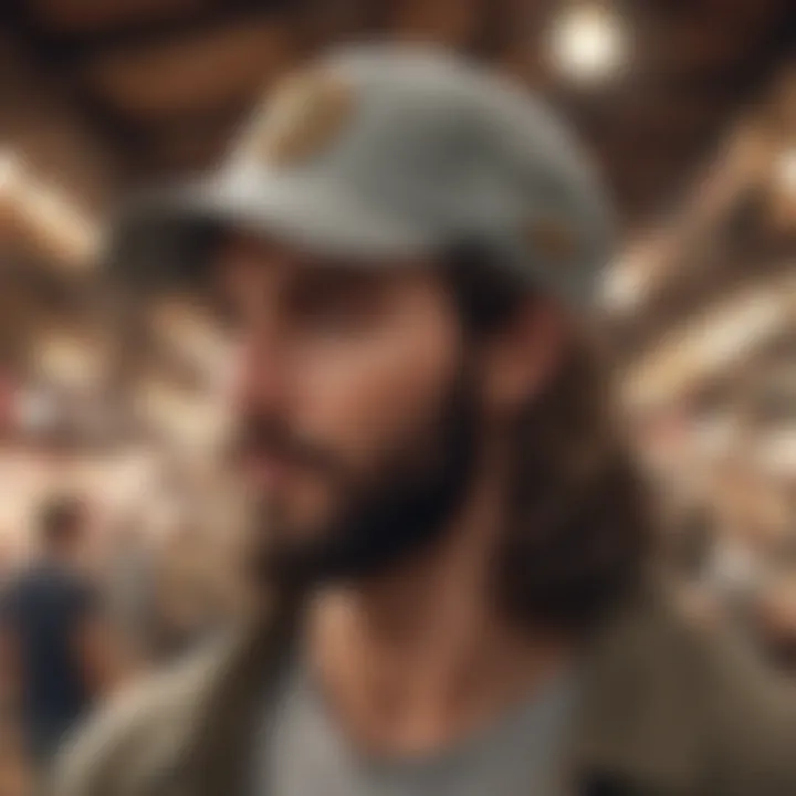 Historical depiction of Jesus ball caps in a vintage market