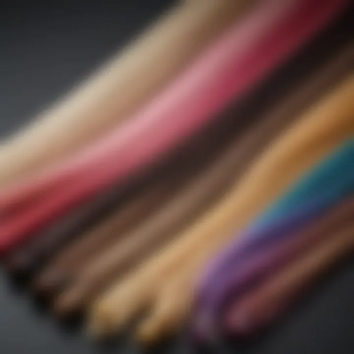 A colorful selection of hair extension samples arranged neatly.
