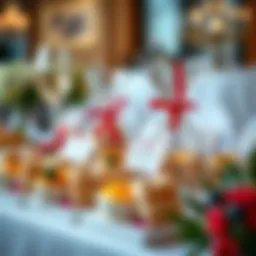 Elegant gourmet treats arranged beautifully for a wedding favor display