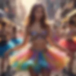 A colorful array of rave tutus displayed at a festival