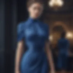 Elegant blue dress showcasing sleek lines