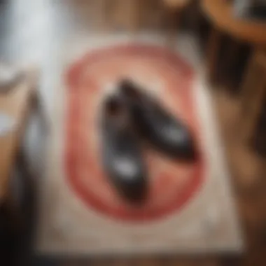Shoe-Shaped Rug in Trendy Cafe Decor Shoe-shaped rug integrated into a trendy cafe decor