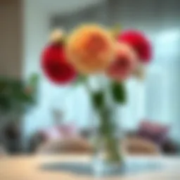 Elegant arrangement of faux dahlia stems in a modern vase