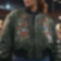 Contemporary plus size bomber jacket on display