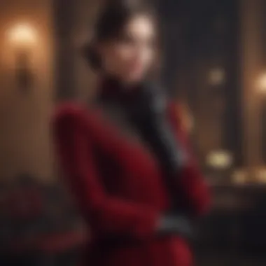 Elegant velvet dress styled with coordinating gloves