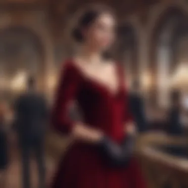 A sophisticated ensemble featuring velvet dress at a formal event