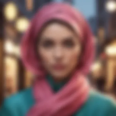 Elegant Styling of a Large Headscarf A vibrant large headscarf elegantly styled on a mannequin