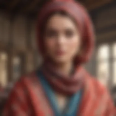 Historical Use of Large Headscarves in Traditional Attire A historical depiction showcasing the use of large headscarves in traditional attire