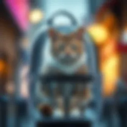 A stylish transparent cat backpack showcasing a playful feline inside